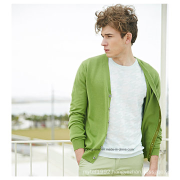 Light Green V Neck Men Sweater Cardigan with Button